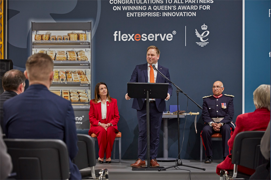 Flexeserve CEO, Jamie Joyce delivering his speech at the presentation ceremony for Flexeserve Zone's Queen's Award for Enterprise