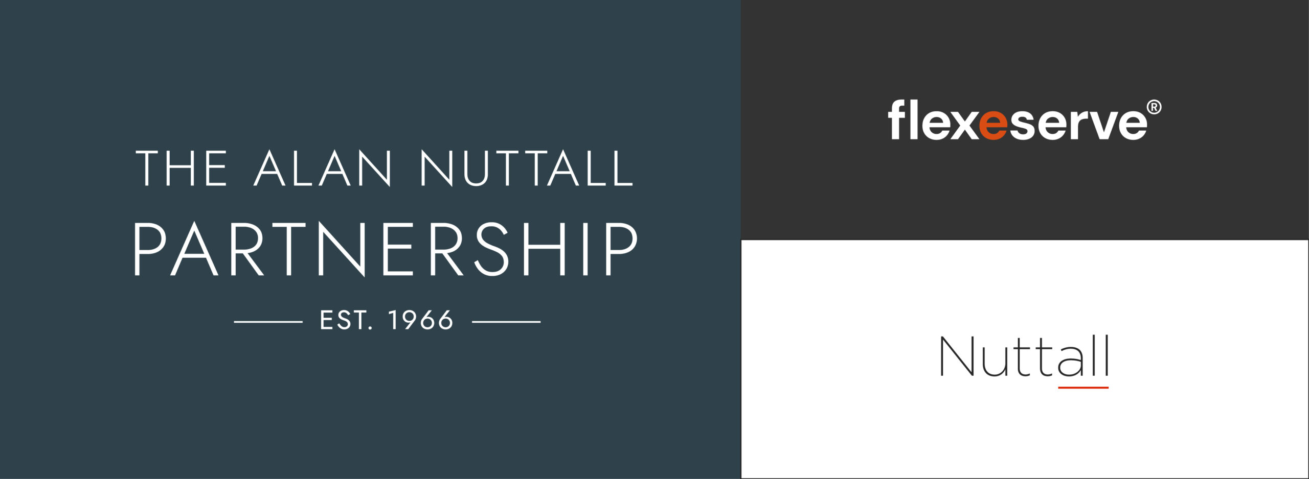 Logos lockup of The Alan Nuttall Partnership and its two brands, Flexeserve – industry leaders in hot-holding and food-to-go, and Nuttall – specialists in retail environments